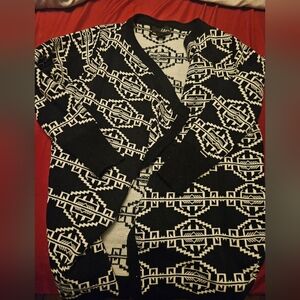 Allegra 1X Black and White Geometric Womens Open Cardigan